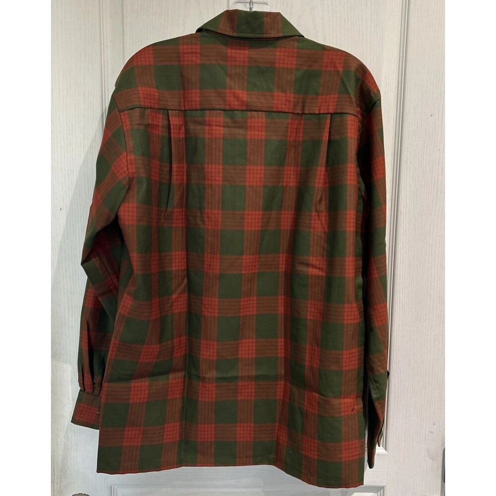 60s NOS BRENT Vintage Loop Collar Wool Flannel Plaid Flap Pocket Blue Orange L - Picture 4 of 11